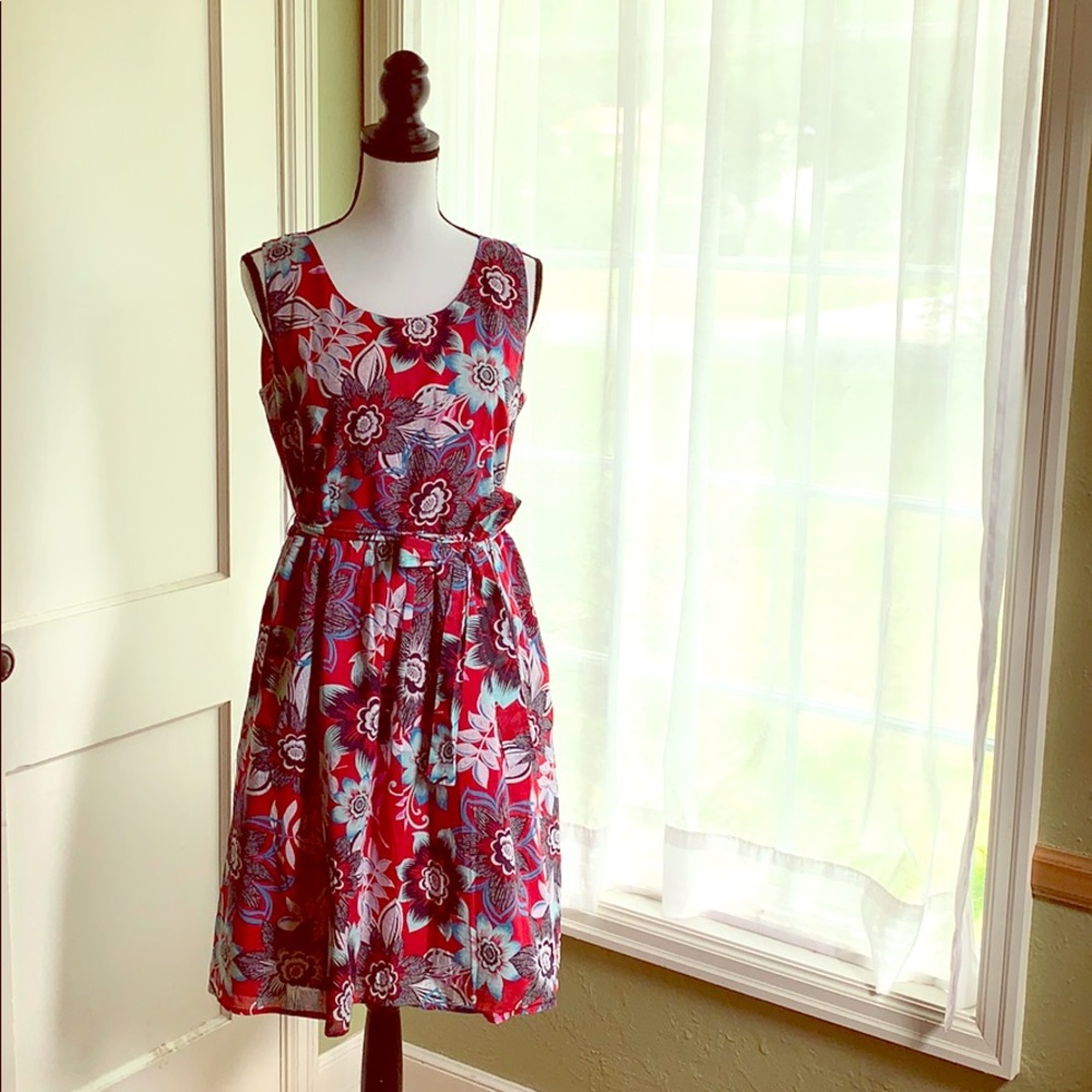 2 FOR $20 Talbots fit and flare red floral midi dress size 10